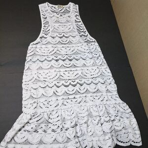 Pretty Miken White Lace Swim Swimsuit Cover Up Racerback Tunic S Small